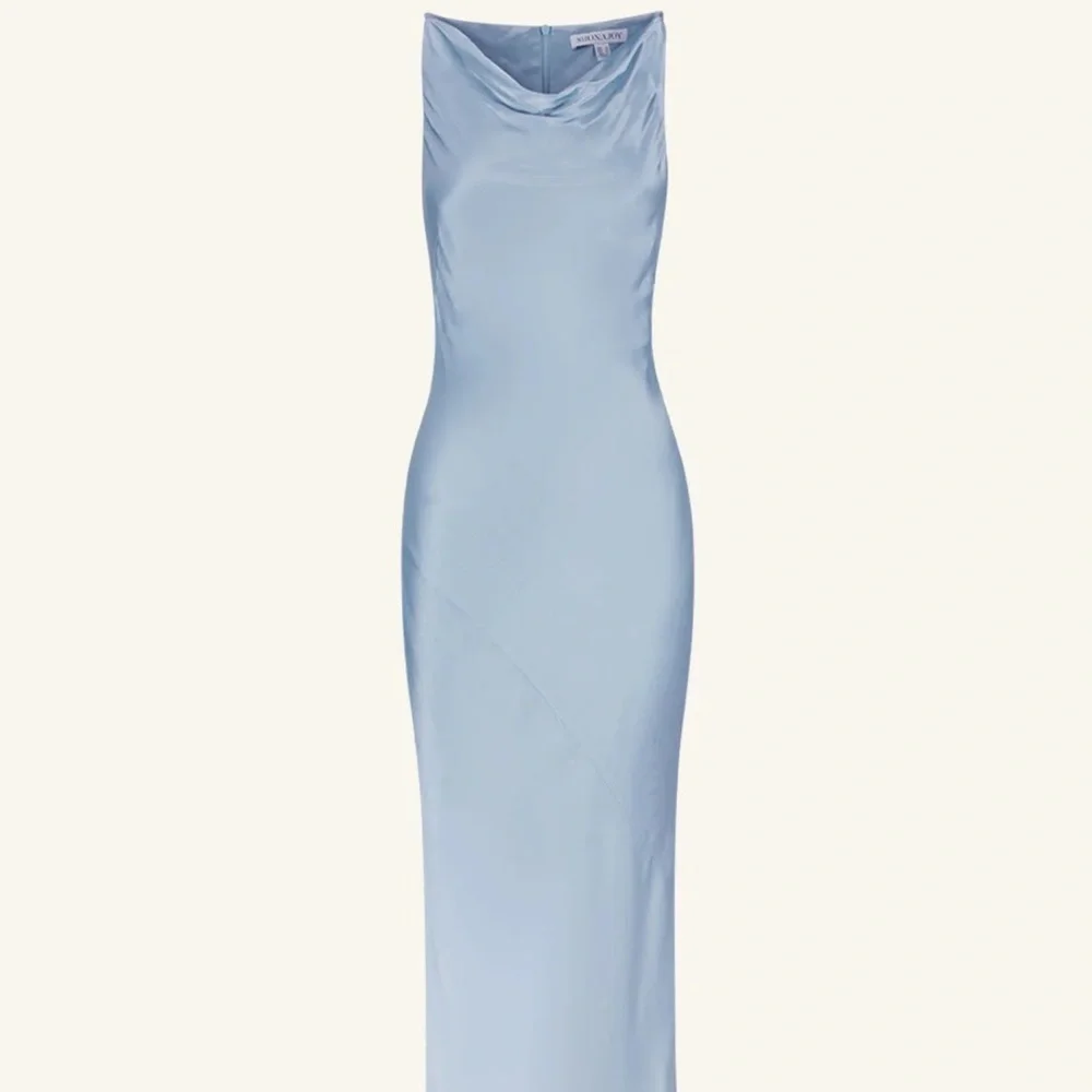 Shona Joy Silver Maxi Dress: La Lune High Neck Cowl Maxi Dress - Powder Blue - Picture 7 of 8